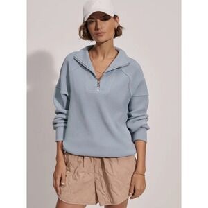 Varley Rhea Half Zip Sweat Ashley Blue Ottoman Ribbed Pullover Medium